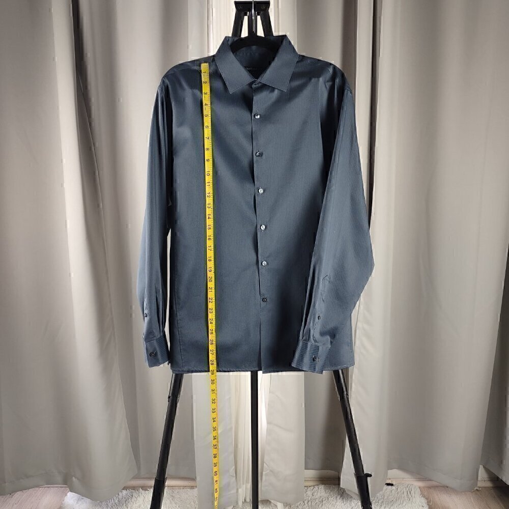 Van Heusen Studio Men Dark Blue To Gray Cotton Blend Dress Shirt Size 16 (34/35) - Picture 5 of 13